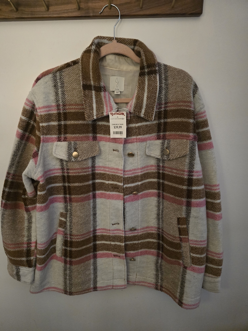 Joie Plaid Jacket in Brown, Cream & Pink